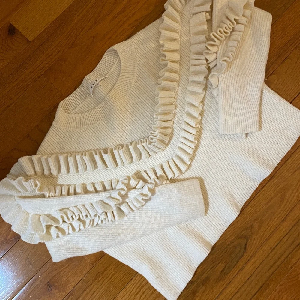 Frame Ribbed Ruffle Wool Blend Sweater Ruffle Slouchy - Picture 2 of 6